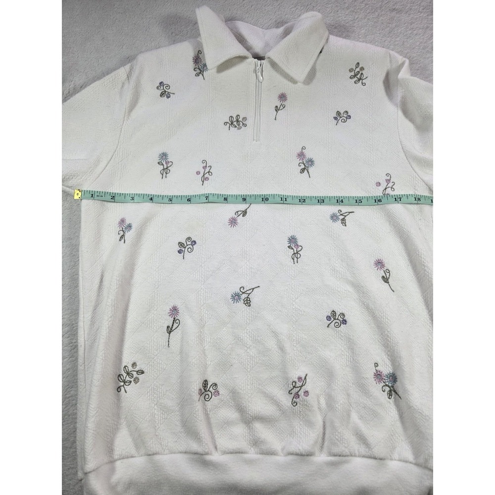 TEODI Vintage Floral Embroidered Quarter Zip Sweatshirt Womens Small Cottagecore - Picture 5 of 7